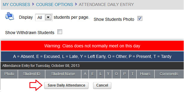 Save Attendance Entry
